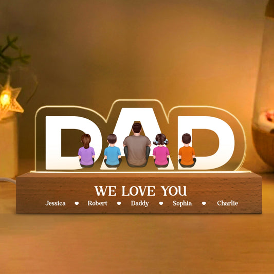 DAD Man Kids Dogs Cats Sitting Back View Personalized Acrylic LED Night Light (test)
