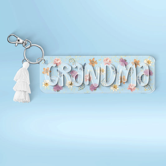 Grandma Mom Birth Month Flowers Personalized 2-Layer Acrylic Keychain