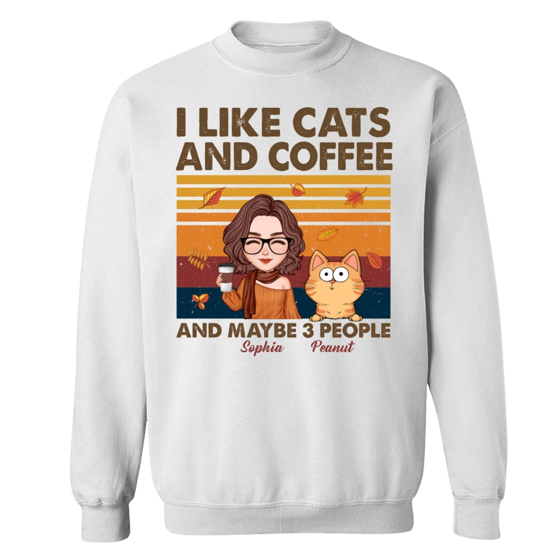 Like Cats Coffee & 3 People Fall Season Cat Mom Personalized Shirt