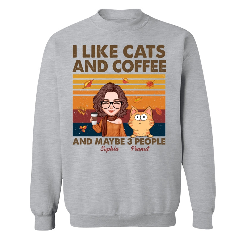 Like Cats Coffee & 3 People Fall Season Cat Mom Personalized Shirt