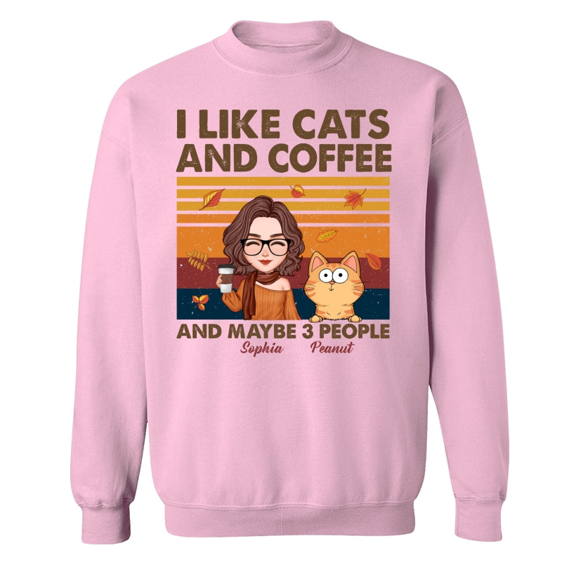 Like Cats Coffee & 3 People Fall Season Cat Mom Personalized Shirt