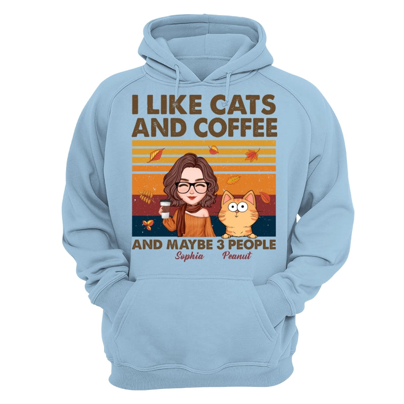 Like Cats Coffee & 3 People Fall Season Cat Mom Personalized Shirt
