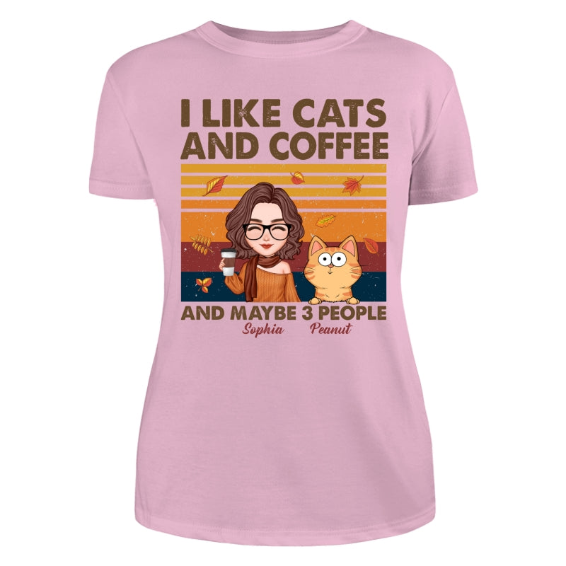Like Cats Coffee & 3 People Fall Season Cat Mom Personalized Shirt