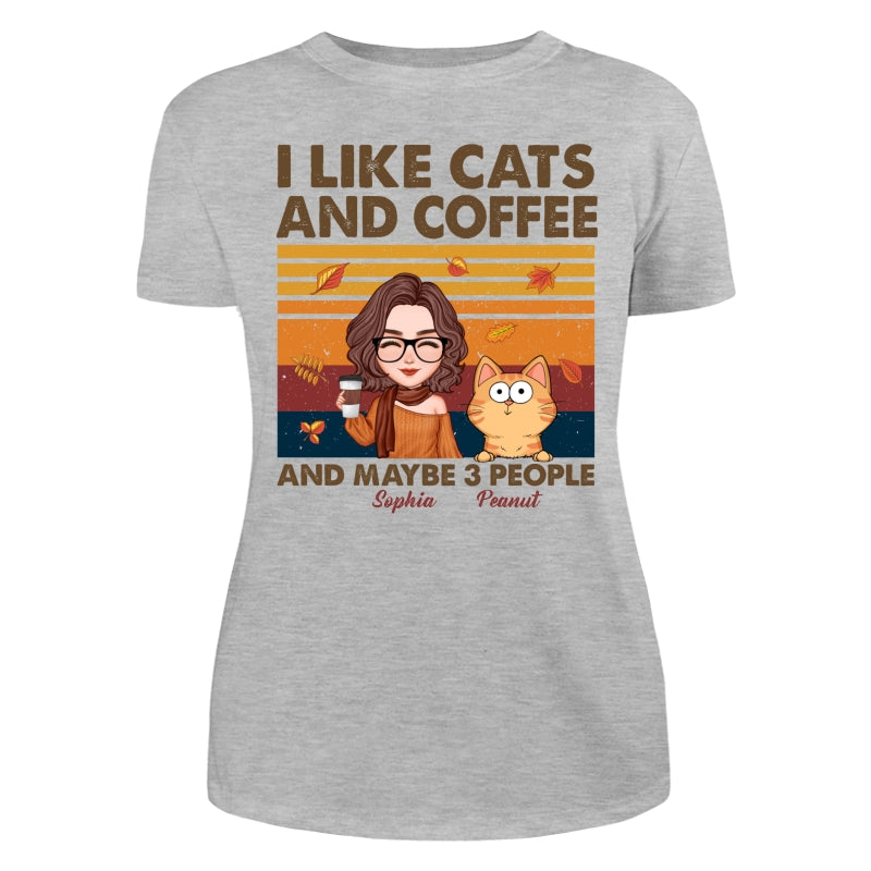Like Cats Coffee & 3 People Fall Season Cat Mom Personalized Shirt