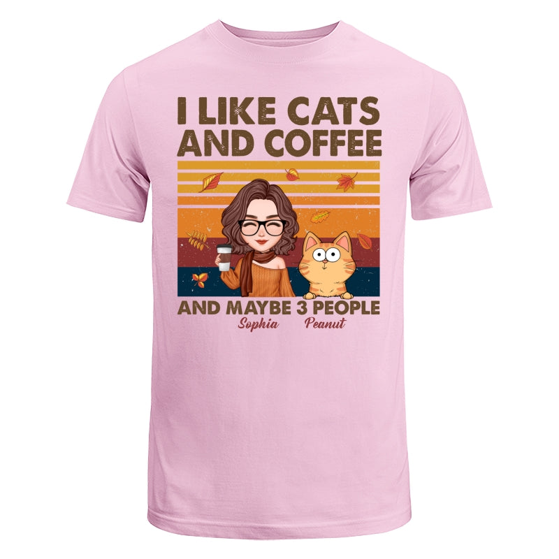 Like Cats Coffee & 3 People Fall Season Cat Mom Personalized Shirt