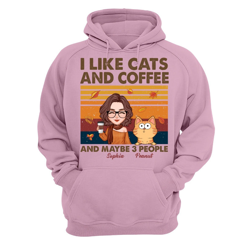 Like Cats Coffee & 3 People Fall Season Cat Mom Personalized Shirt