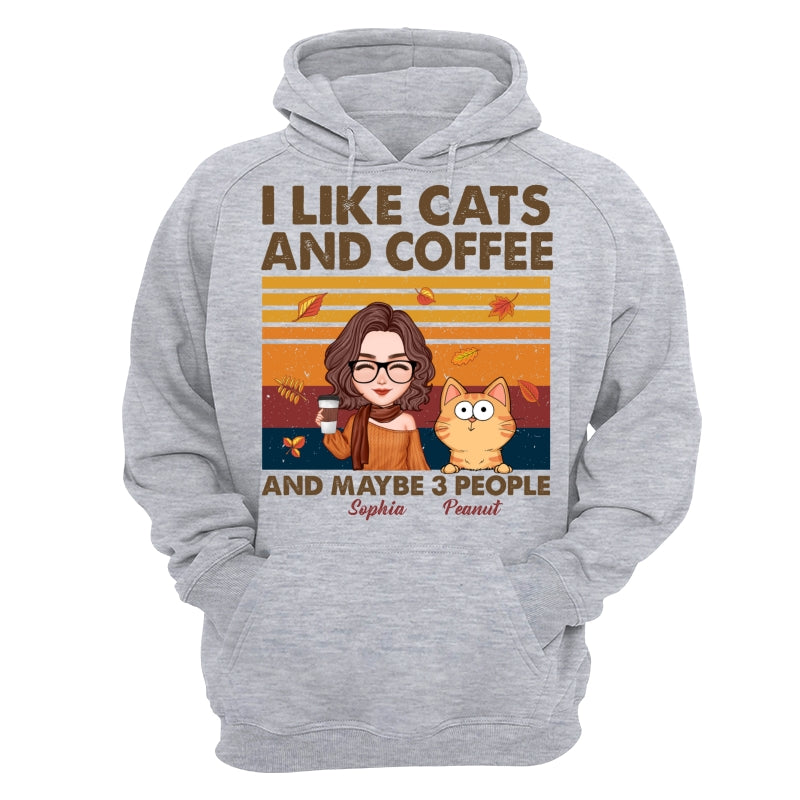 Like Cats Coffee & 3 People Fall Season Cat Mom Personalized Shirt