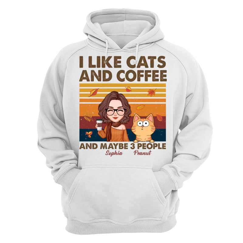 Like Cats Coffee & 3 People Fall Season Cat Mom Personalized Shirt