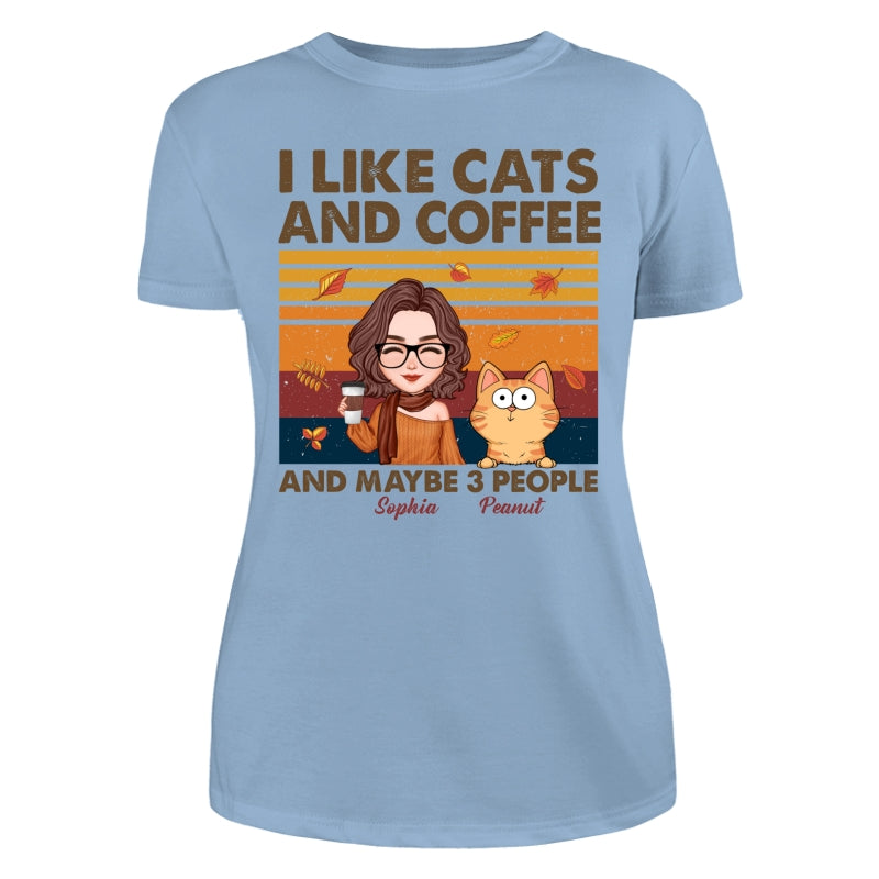 Like Cats Coffee & 3 People Fall Season Cat Mom Personalized Shirt