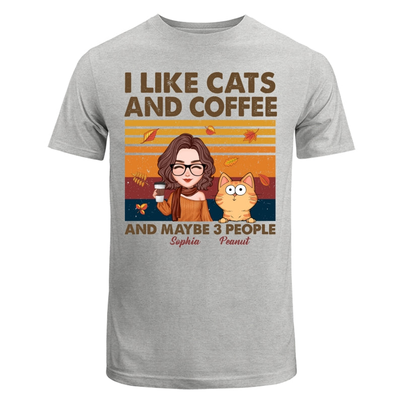 Like Cats Coffee & 3 People Fall Season Cat Mom Personalized Shirt