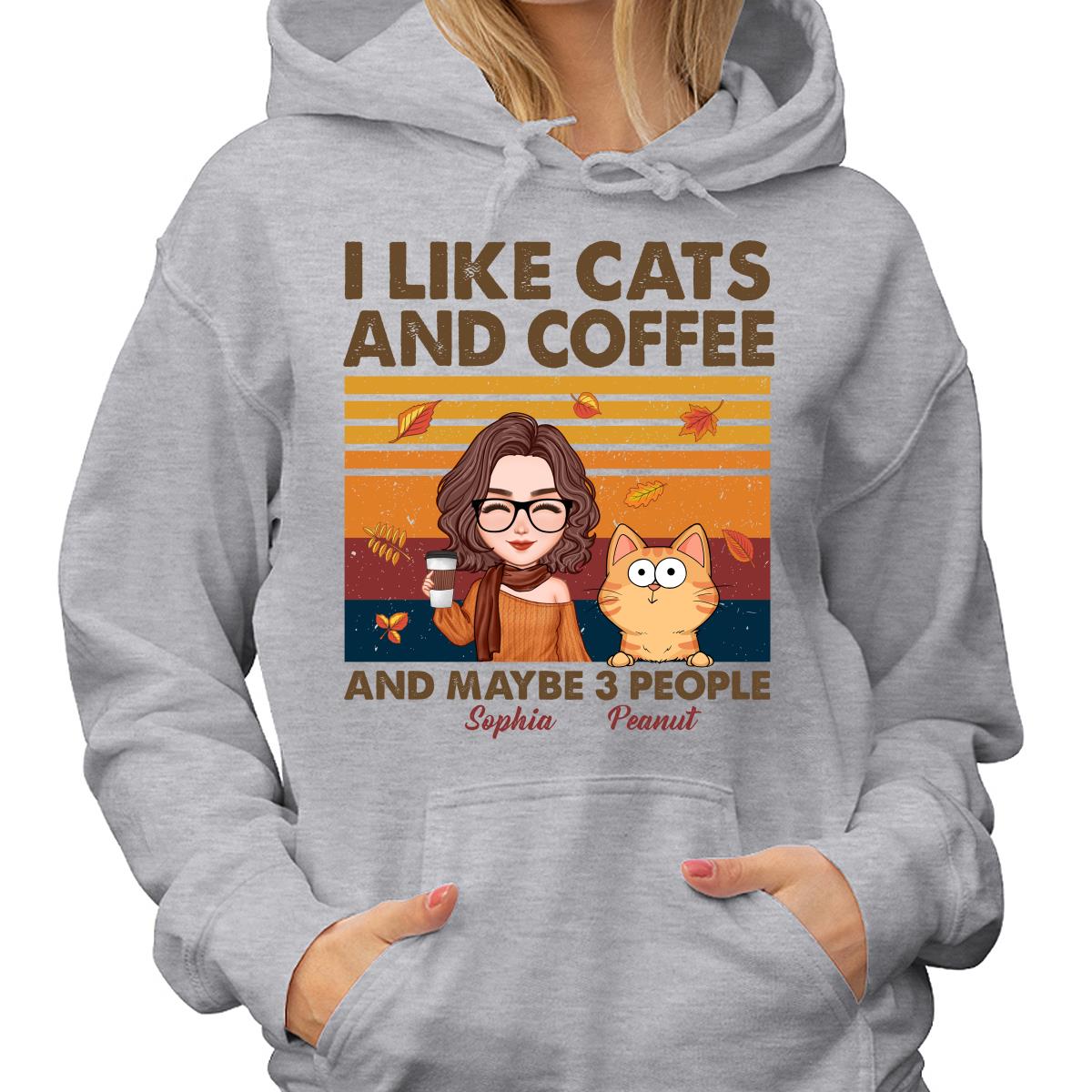 Like Cats Coffee & 3 People Fall Season Cat Mom Personalized Shirt