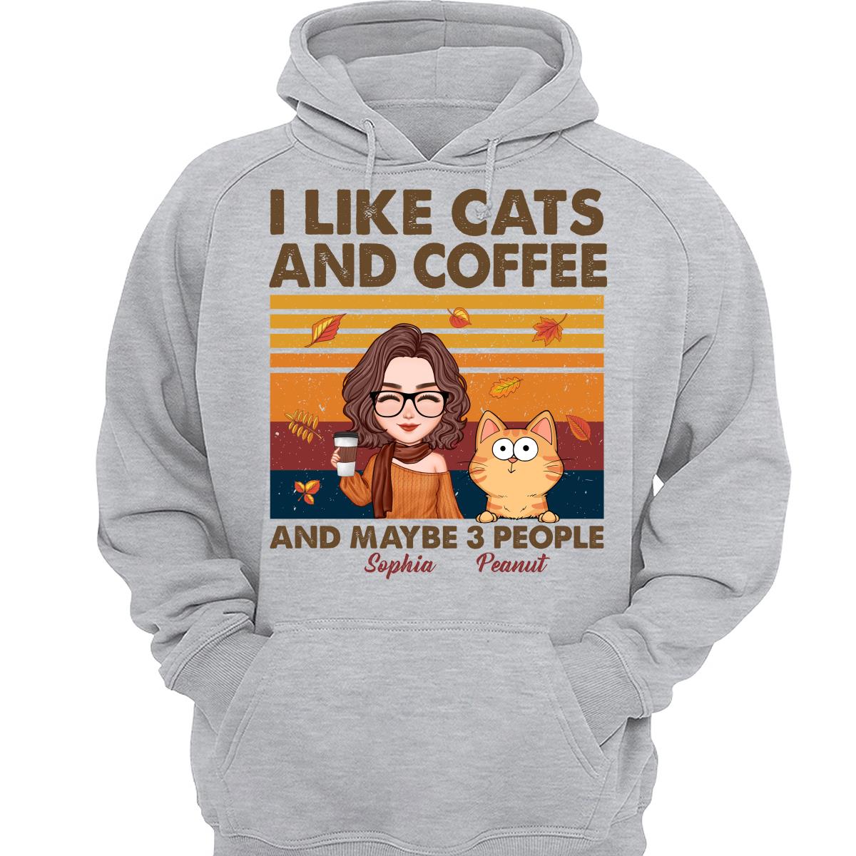 Like Cats Coffee & 3 People Fall Season Cat Mom Personalized Shirt