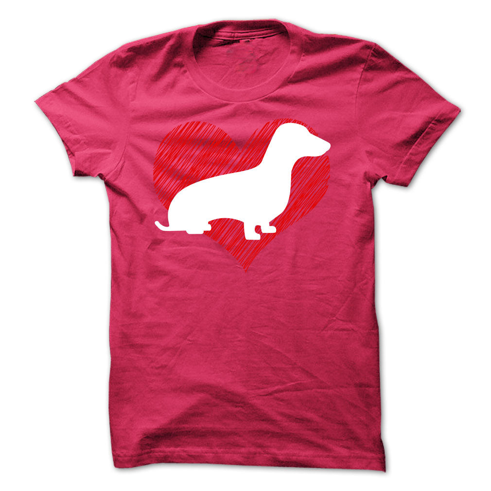 I Love My Dachshunds on Red Heart Tee
