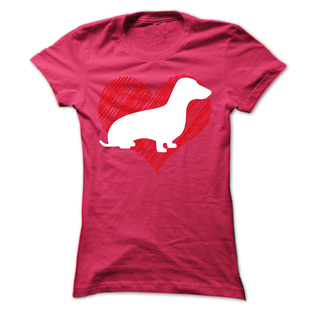 I Love My Dachshunds on Red Heart Tee