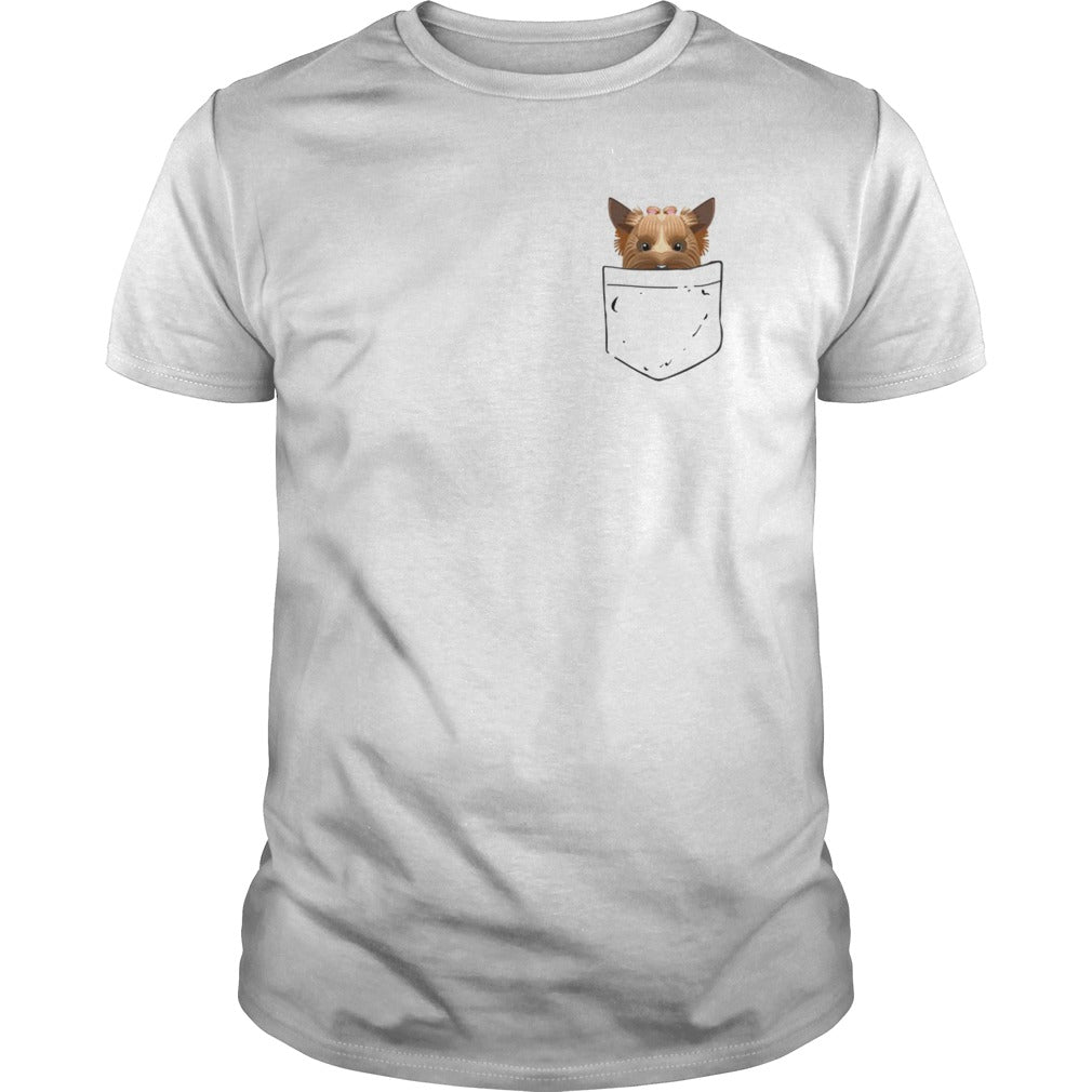 Yorkie in pocket T shirt