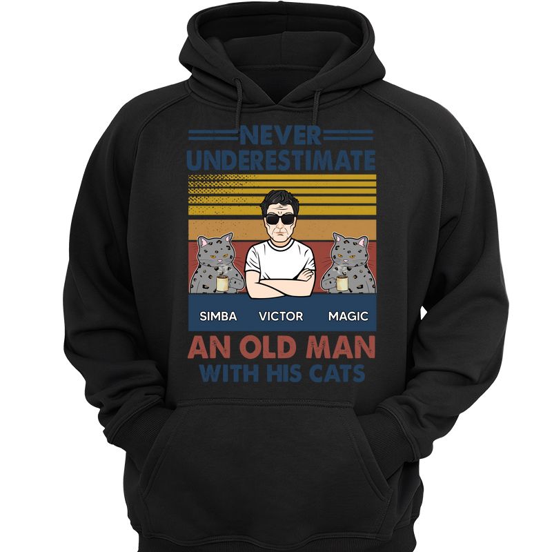 Never Underestimate An Old Man With His Cats Personalized Ash Shirt