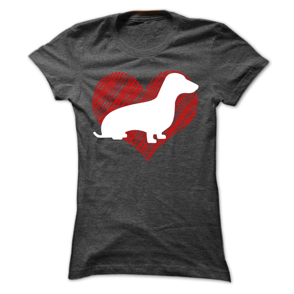 I Love My Dachshunds on Red Heart Tee