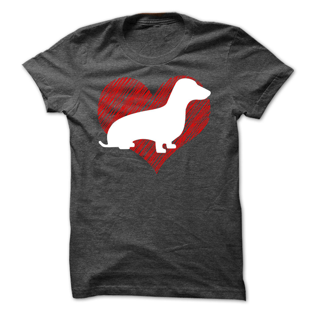 I Love My Dachshunds on Red Heart Tee