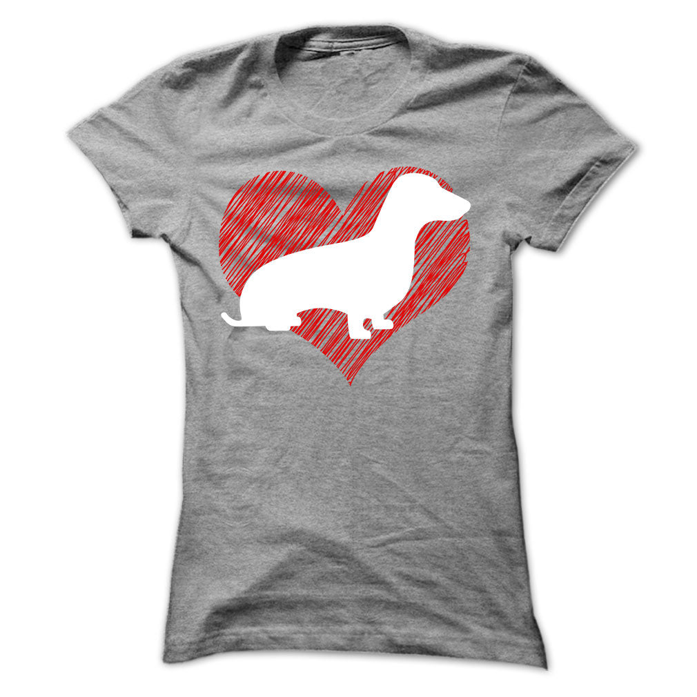I Love My Dachshunds on Red Heart Tee