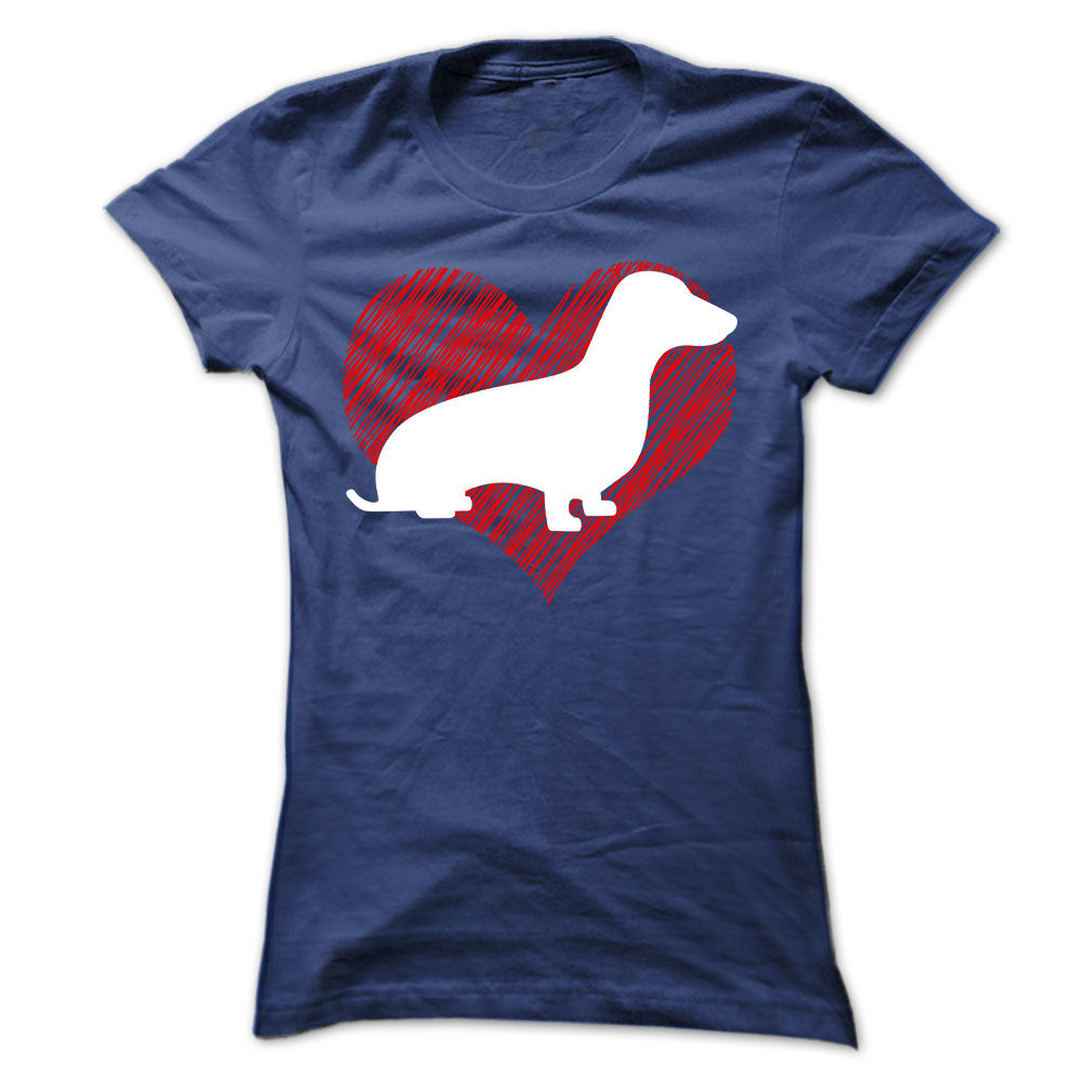 I Love My Dachshunds on Red Heart Tee