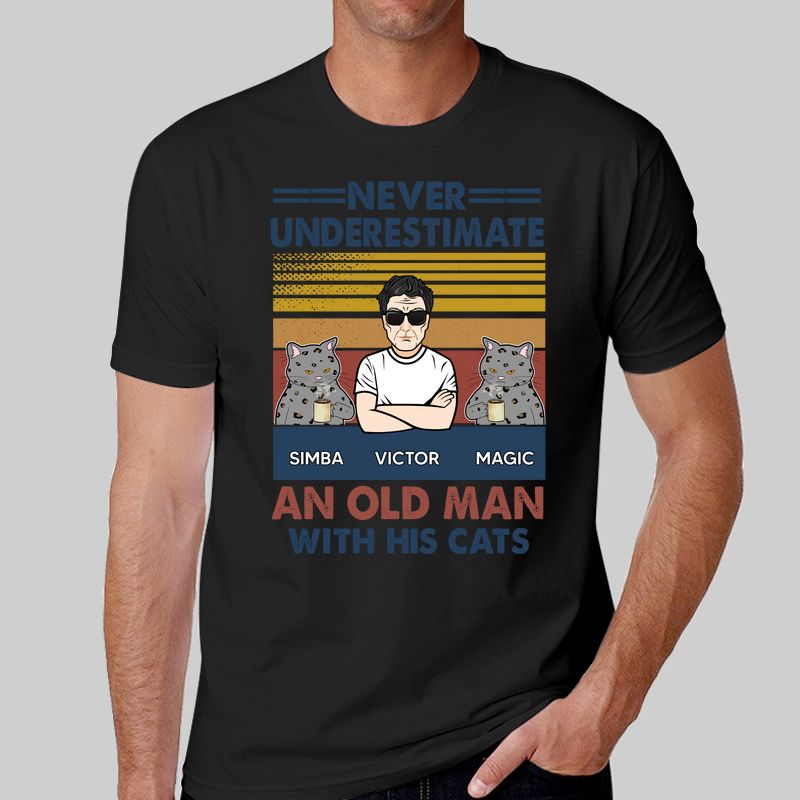 Never Underestimate An Old Man With His Cats Personalized Ash Shirt