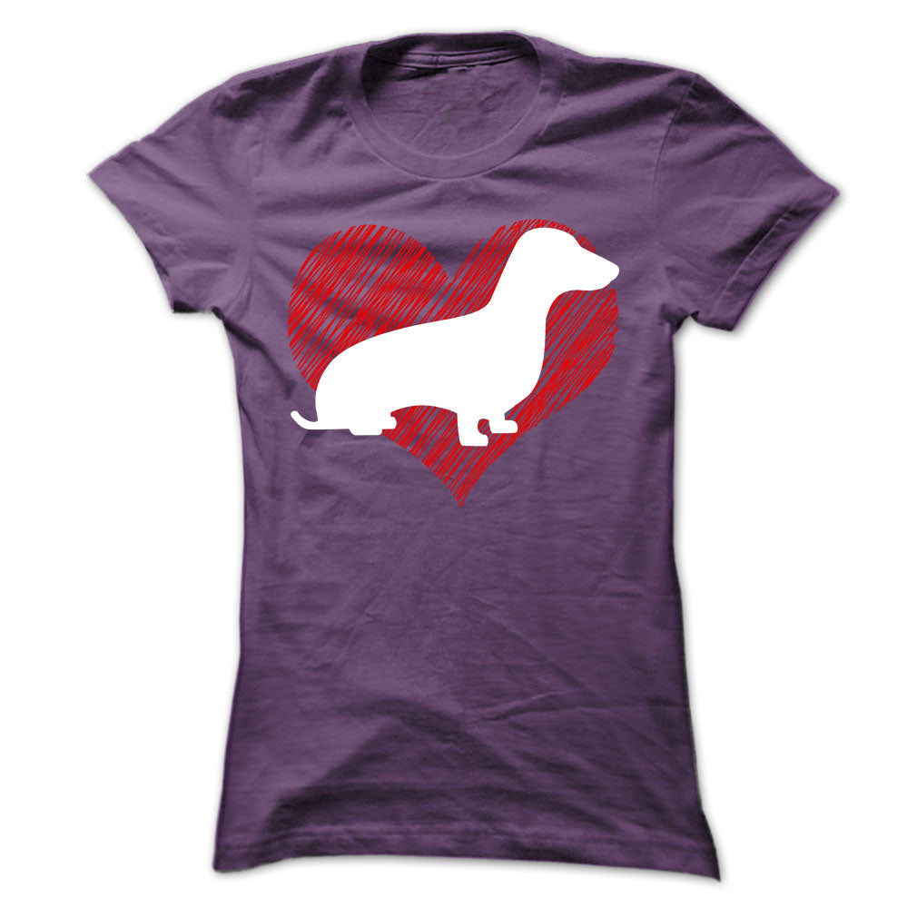 I Love My Dachshunds on Red Heart Tee