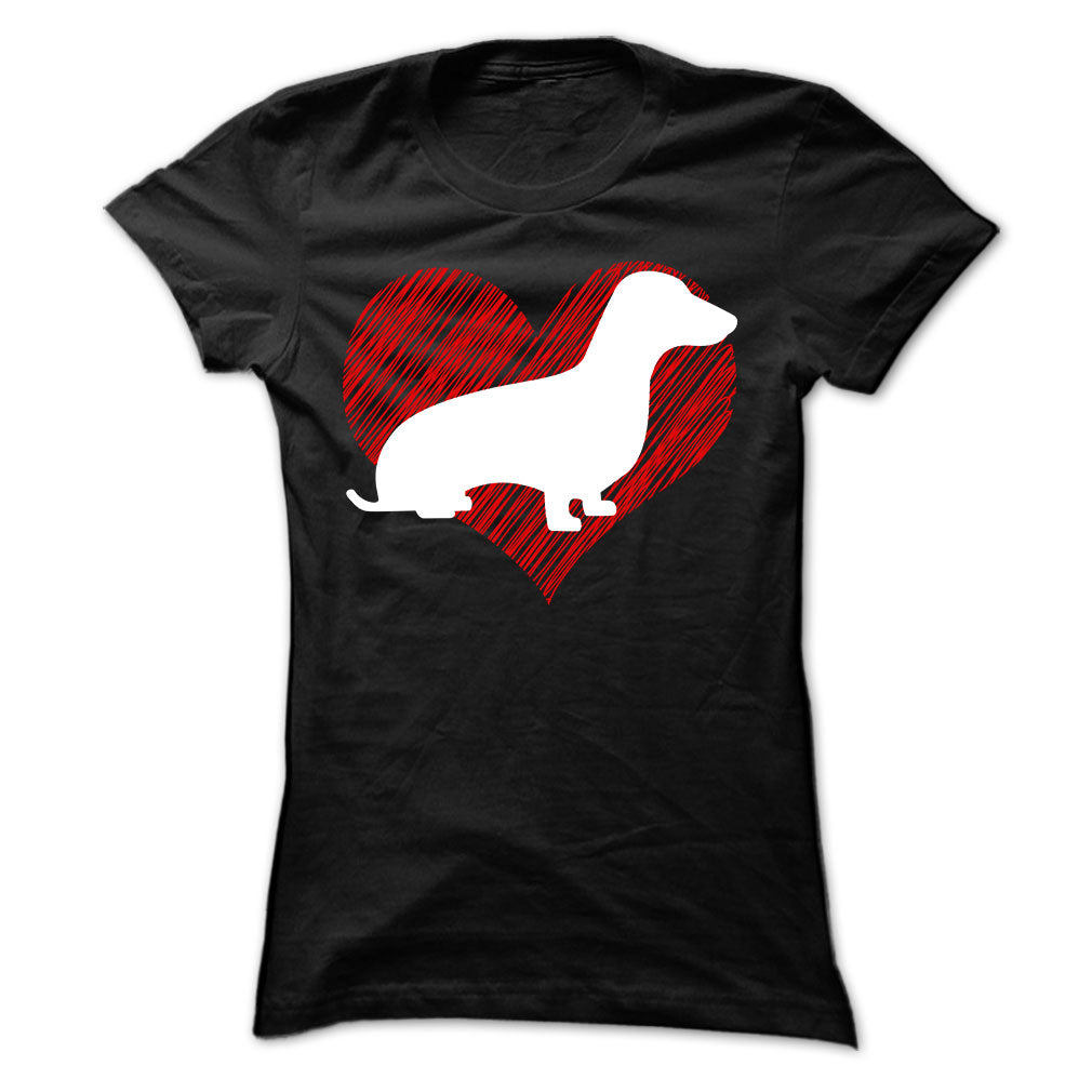 I Love My Dachshunds on Red Heart Tee