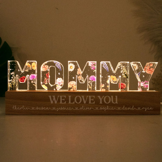 Custom Flower Printed Night Light, Personalized Letter Lamp, Custom Name Night Lamp with Birth Month Flower Printed, Home Decor Unique Gift, Mom Gift