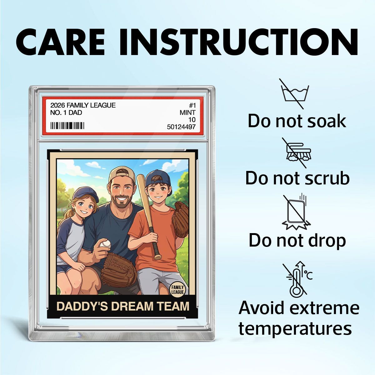 Copy of Cartoon Style Baseball Daddy's Dream Team Trading Card - Personalized Acrylic Block Plaque - Father's Day Gift For Baseball Dad, Husband