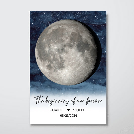 AMZ Starry Night Couple Custom Moon Phase Anniversary Date Personalized Wallart, Anniversary Gift, Wedding Gift For Couple