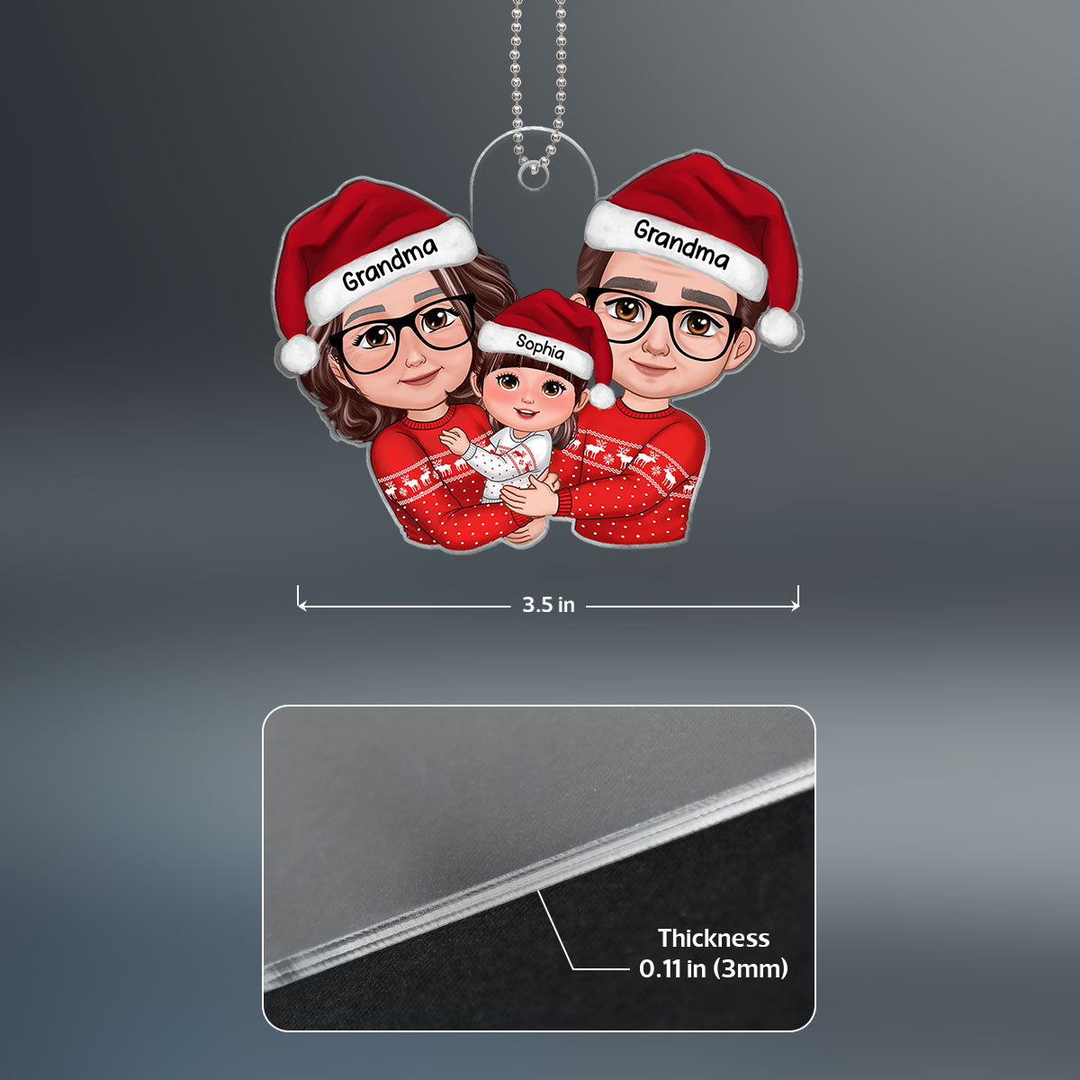 New Face Doll Grandma Grandpa Hugging Kid Christmas Gift For Granddaughter Grandson Personalized Acrylic Ornament