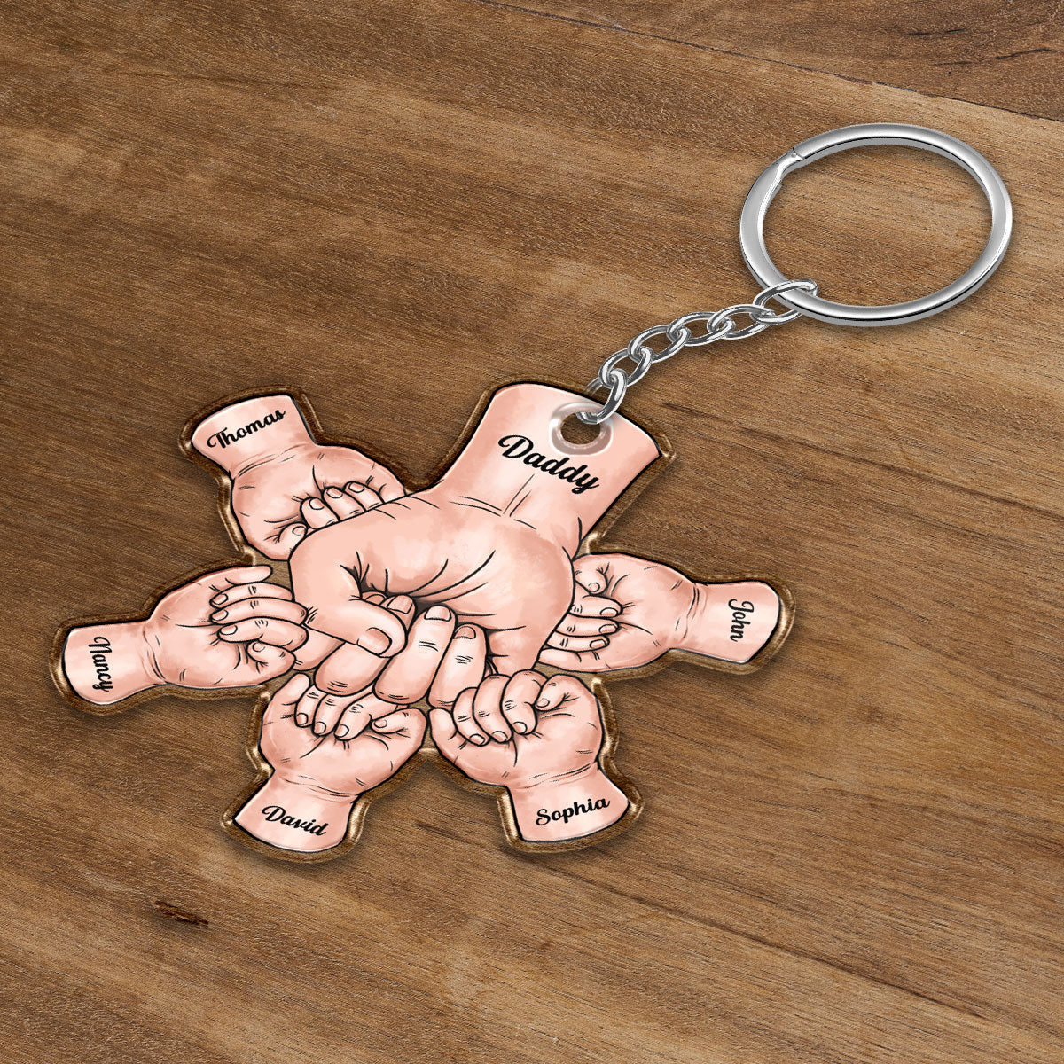 Dad Grandpa And Kids Fist Bump Hands Father‘s Day Gift Personalized Acrylic Keychain