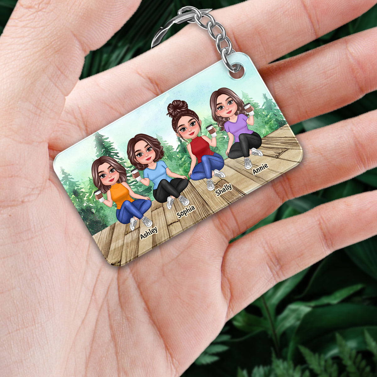 Pretty Doll Sisters Besties Sitting Forest Personalized Acrylic Keychain