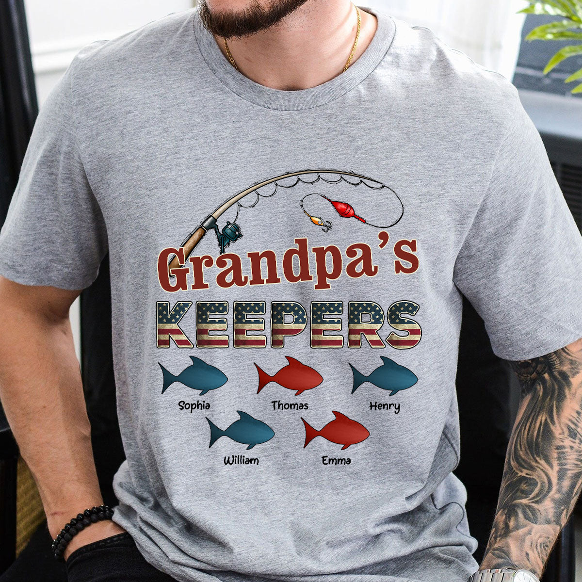 Nation Flag Grandpa's Keepers Fishing 4th Of July Personalized Shirt