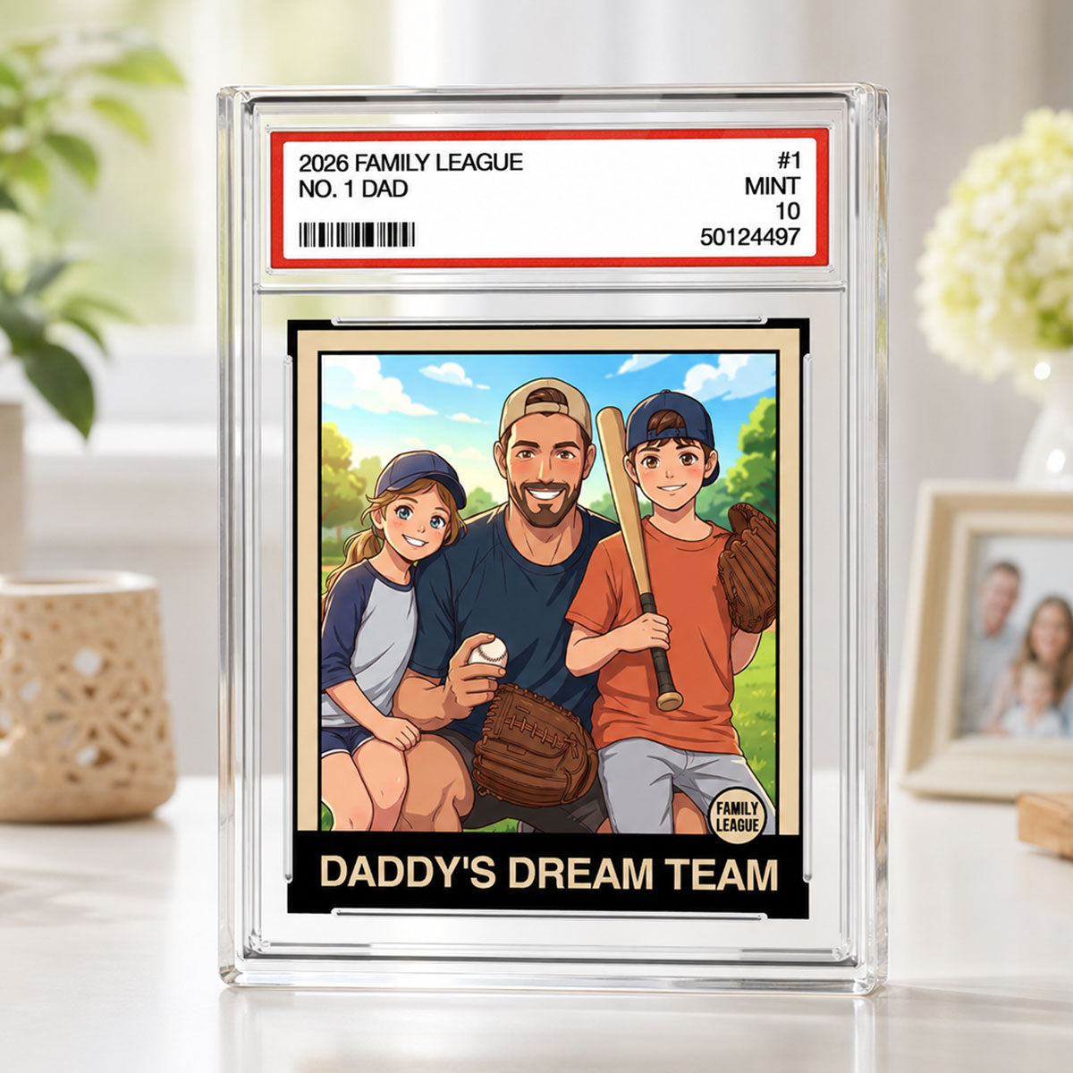 Copy of Cartoon Style Baseball Daddy's Dream Team Trading Card - Personalized Acrylic Block Plaque - Father's Day Gift For Baseball Dad, Husband