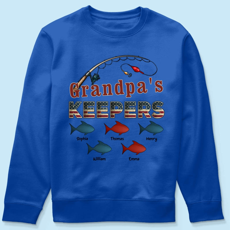 Nation Flag Grandpa's Keepers Fishing 4th Of July Personalized Shirt