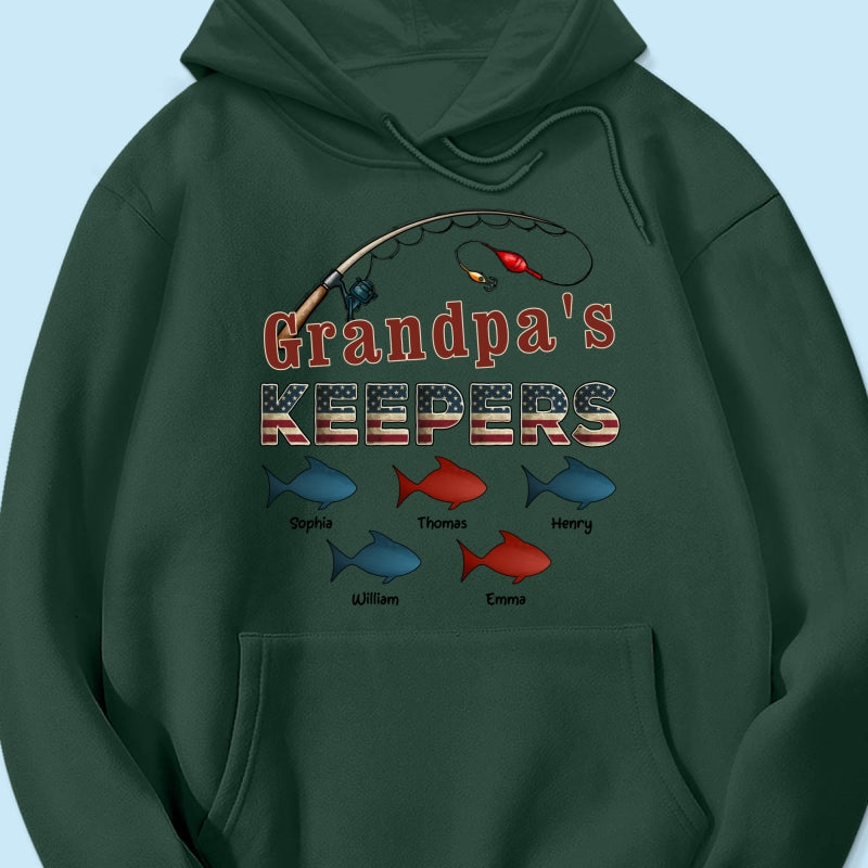 Nation Flag Grandpa's Keepers Fishing 4th Of July Personalized Shirt