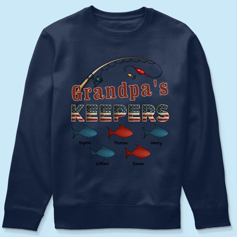 Nation Flag Grandpa's Keepers Fishing 4th Of July Personalized Shirt