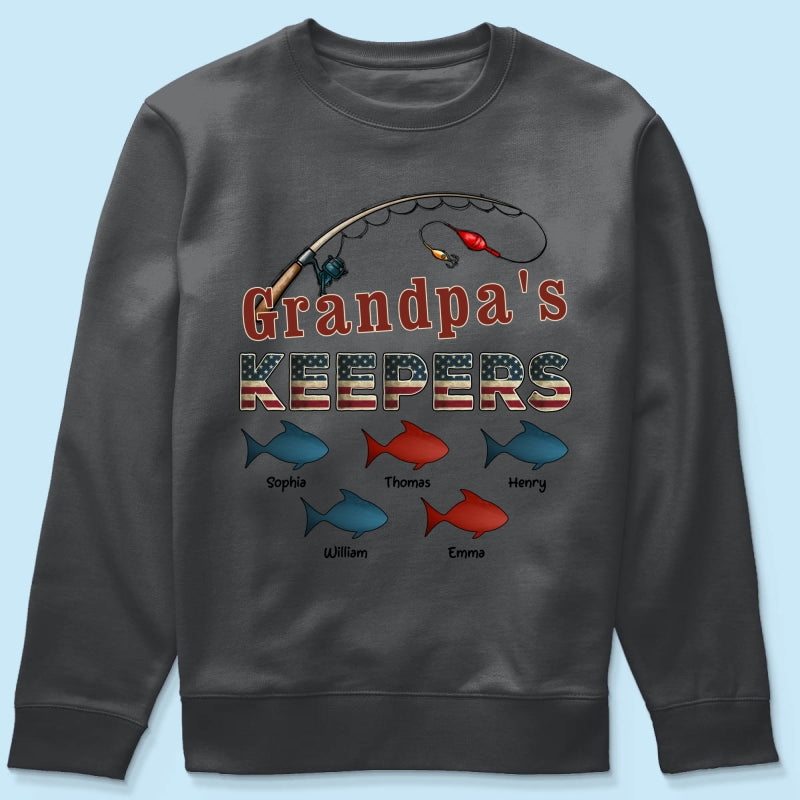 Nation Flag Grandpa's Keepers Fishing 4th Of July Personalized Shirt
