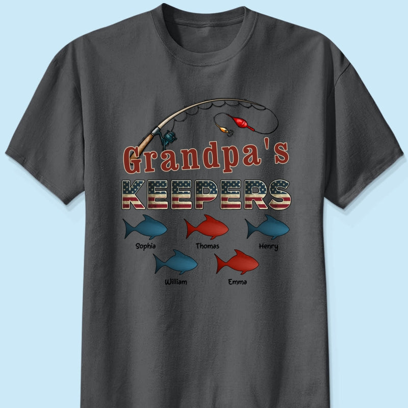 Nation Flag Grandpa's Keepers Fishing 4th Of July Personalized Shirt