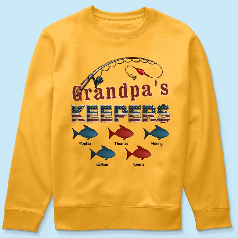 Nation Flag Grandpa's Keepers Fishing 4th Of July Personalized Shirt