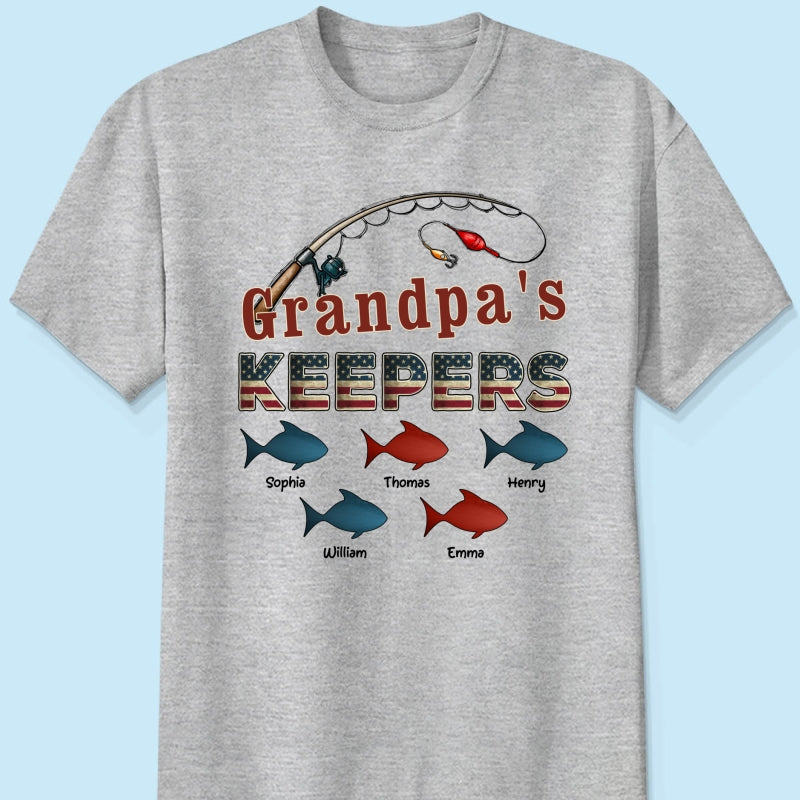 Nation Flag Grandpa's Keepers Fishing 4th Of July Personalized Shirt