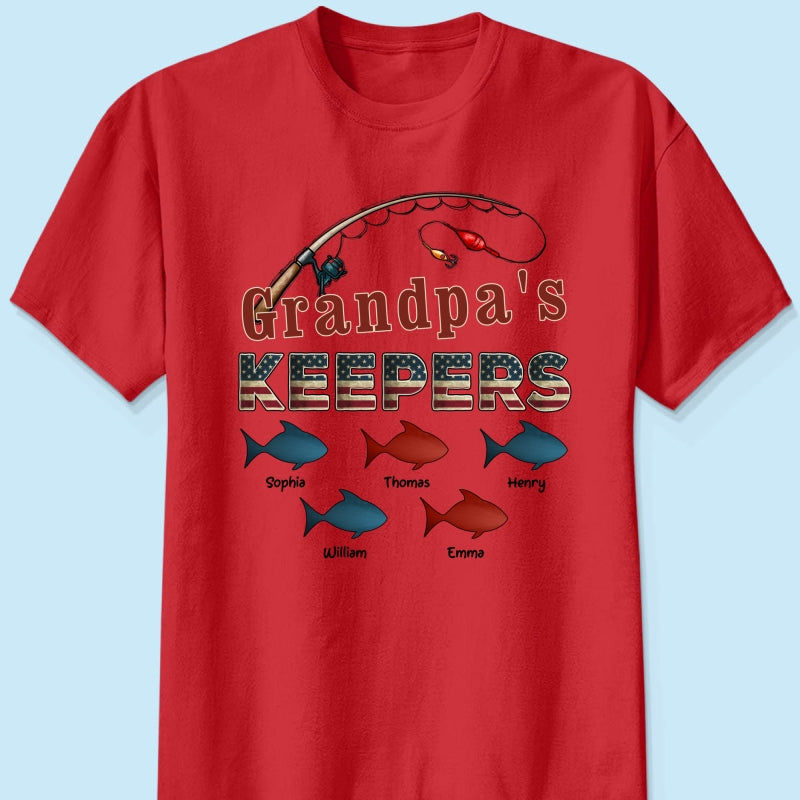 Nation Flag Grandpa's Keepers Fishing 4th Of July Personalized Shirt