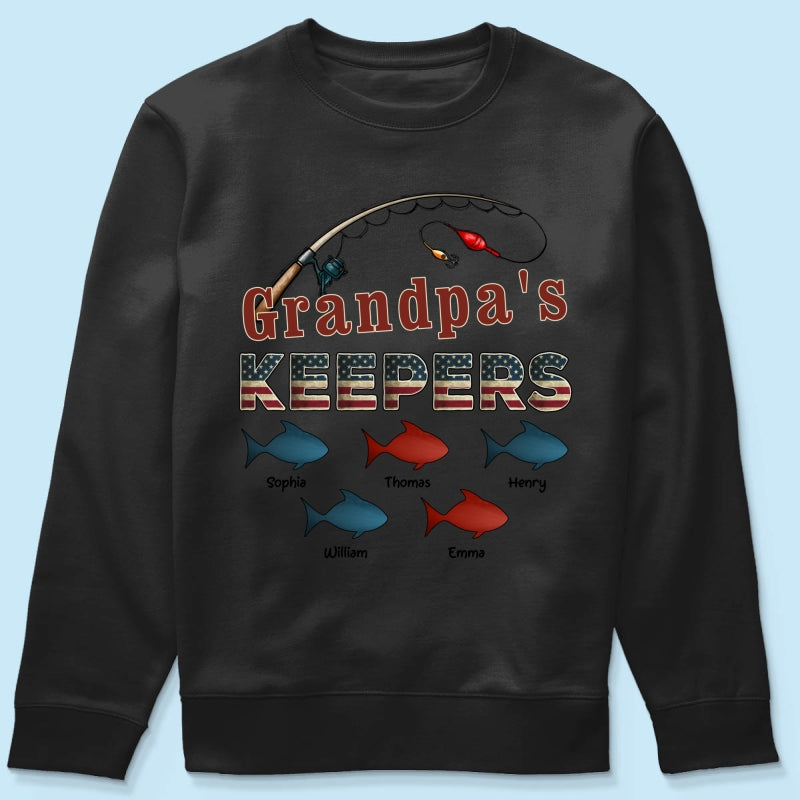 Nation Flag Grandpa's Keepers Fishing 4th Of July Personalized Shirt