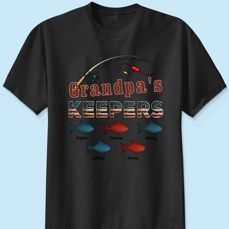 Nation Flag Grandpa's Keepers Fishing 4th Of July Personalized Shirt