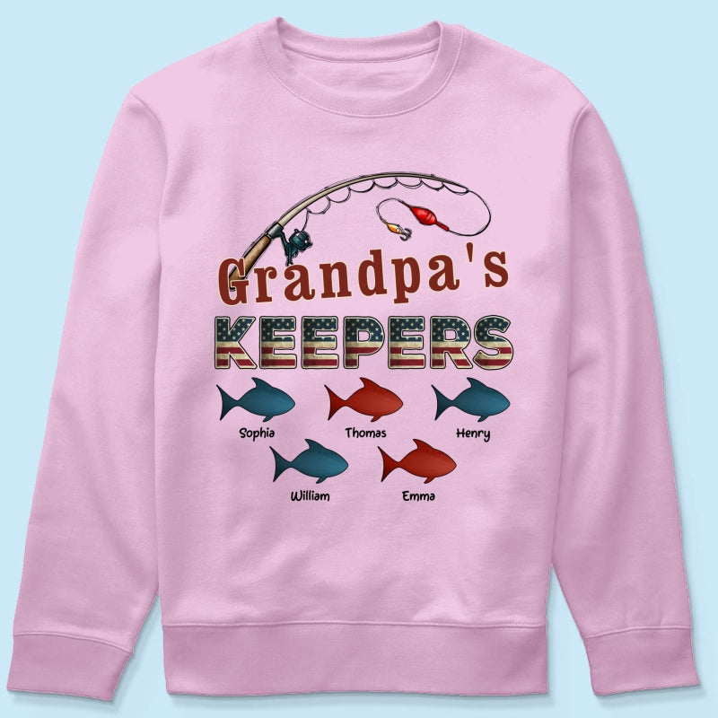 Nation Flag Grandpa's Keepers Fishing 4th Of July Personalized Shirt