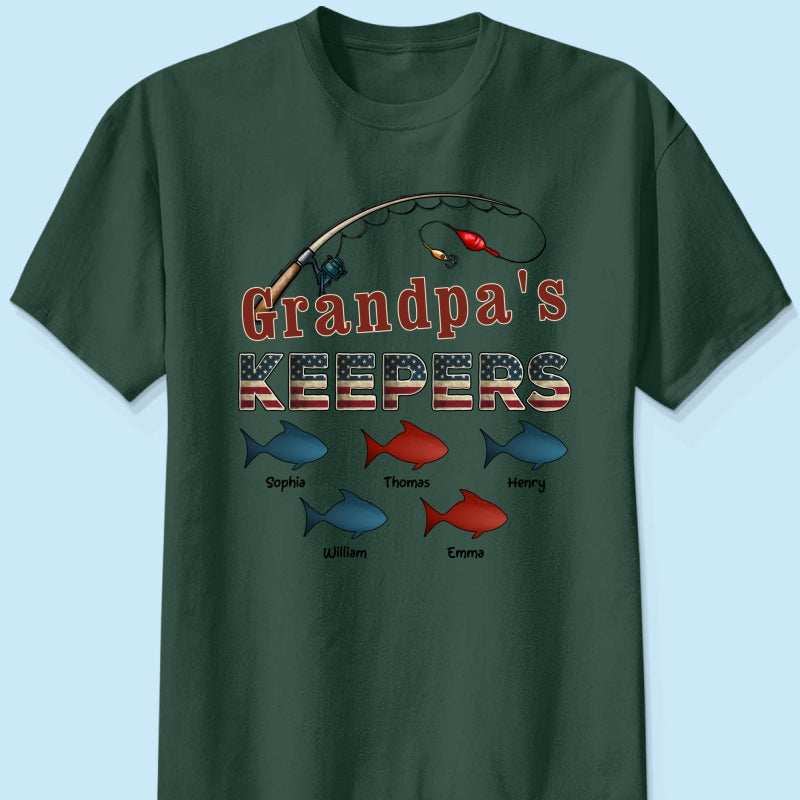 Nation Flag Grandpa's Keepers Fishing 4th Of July Personalized Shirt