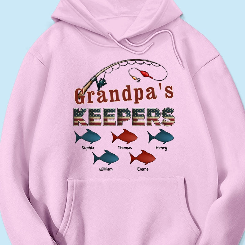 Nation Flag Grandpa's Keepers Fishing 4th Of July Personalized Shirt