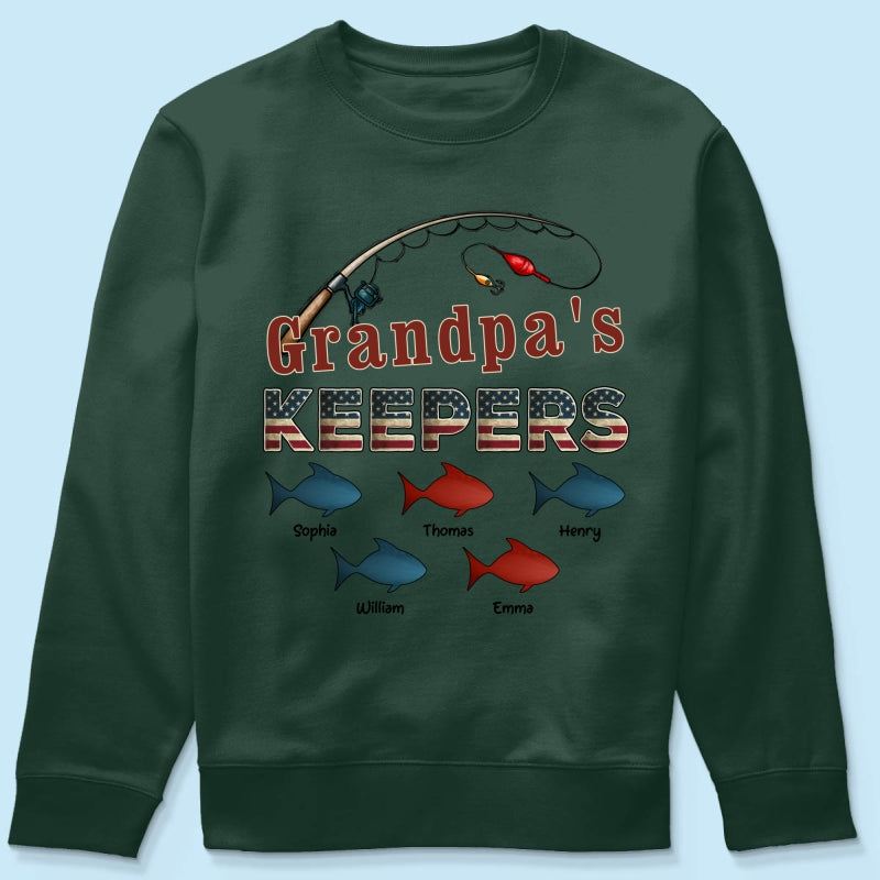 Nation Flag Grandpa's Keepers Fishing 4th Of July Personalized Shirt