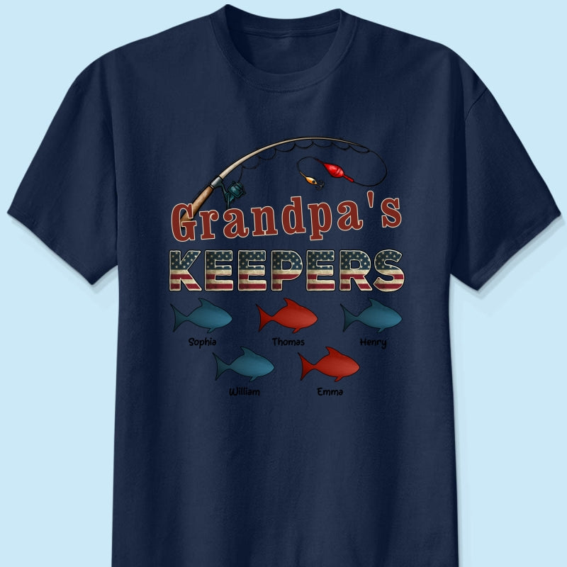 Nation Flag Grandpa's Keepers Fishing 4th Of July Personalized Shirt